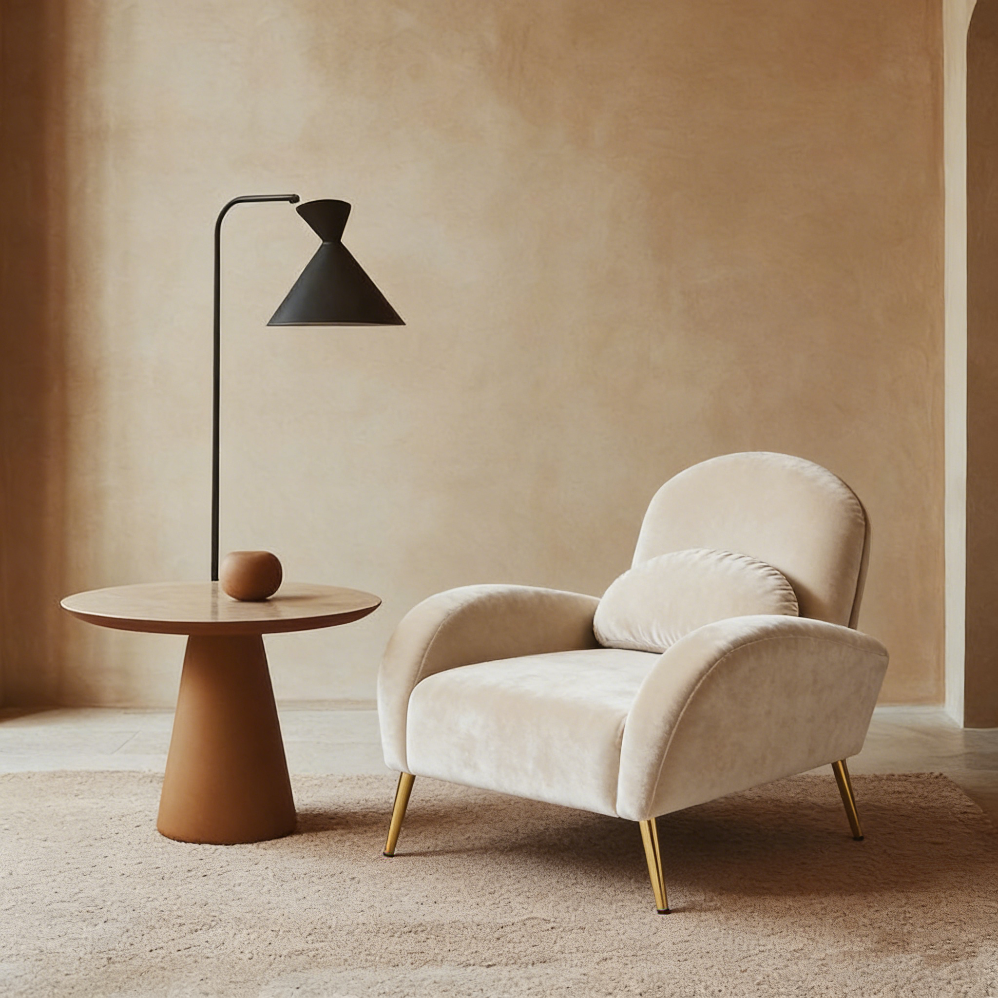 Velvet Modern Accent Chair Comfy Upholstered Armchair with Pillow and Golden Metal Lges for Living Room