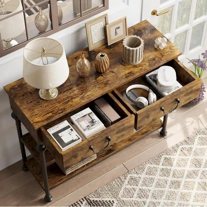 Small Entryway Table with 2 Drawers, Narrow Console Table with Storage Shelves for Living Room