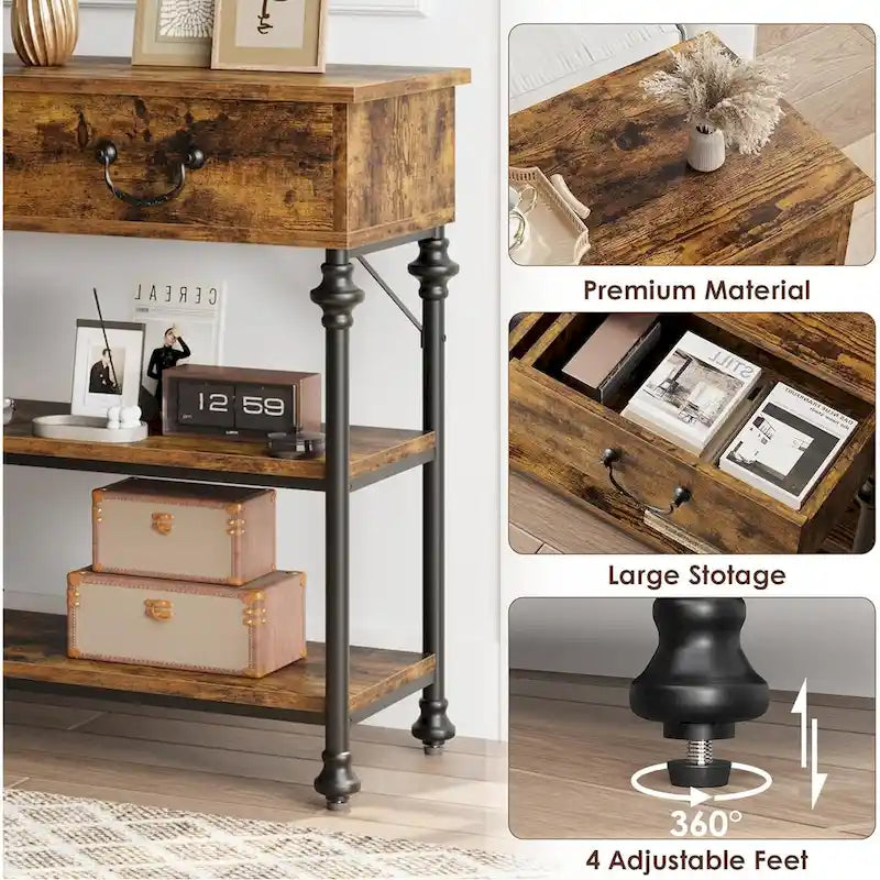 Small Entryway Table with 2 Drawers, Narrow Console Table with Storage Shelves for Living Room