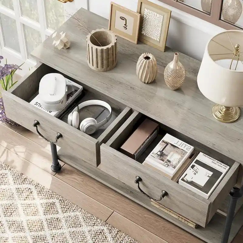 Small Entryway Table with 2 Drawers, Narrow Console Table with Storage Shelves for Living Room