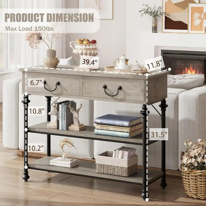 Small Entryway Table with 2 Drawers, Narrow Console Table with Storage Shelves for Living Room
