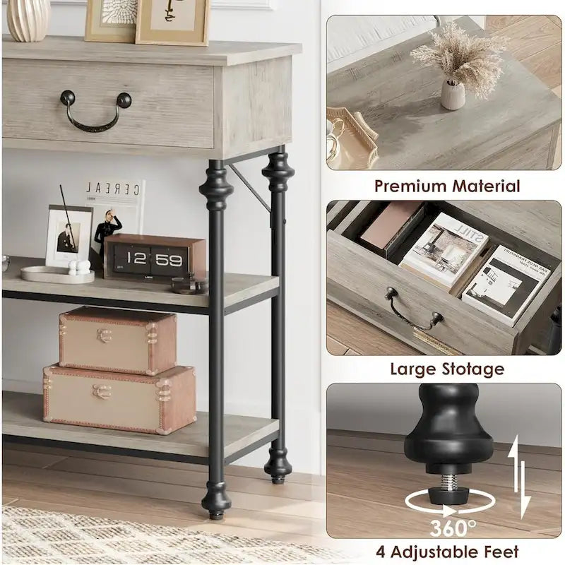 Small Entryway Table with 2 Drawers, Narrow Console Table with Storage Shelves for Living Room