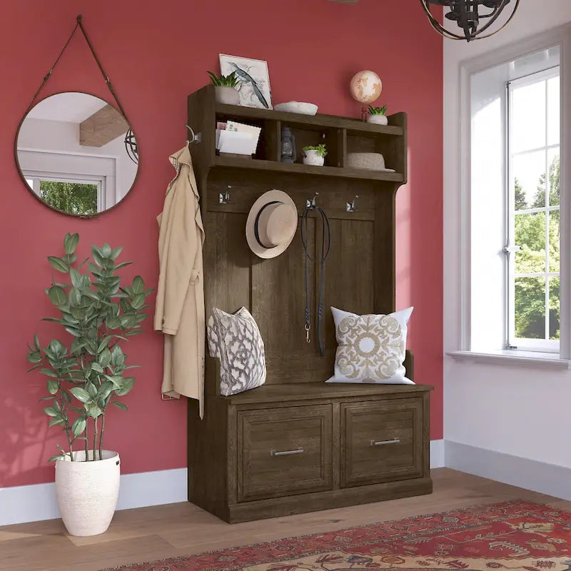 40W Hall Tree with Shoe Storage Bench - Transitional Style