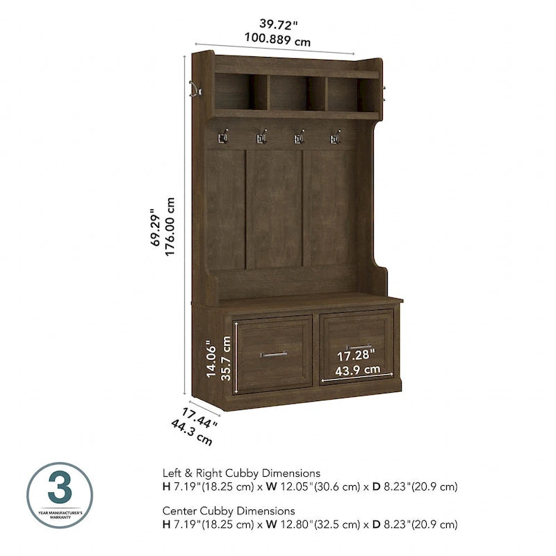 40W Hall Tree with Shoe Storage Bench - Transitional Style