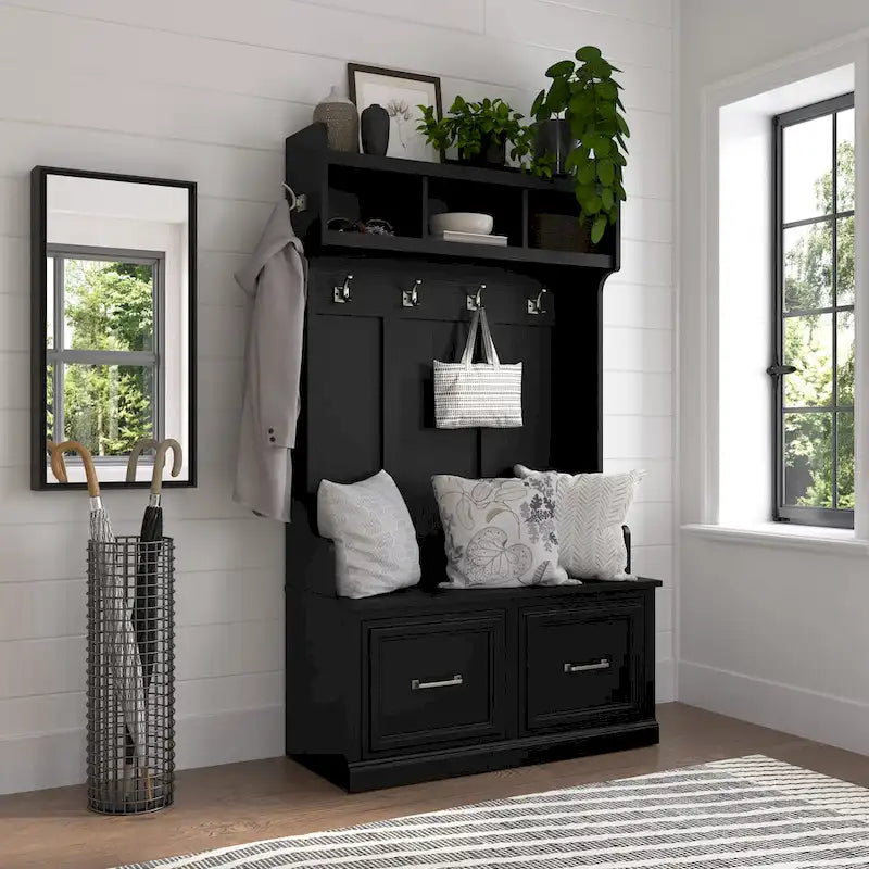 40W Hall Tree with Shoe Storage Bench - Transitional Style