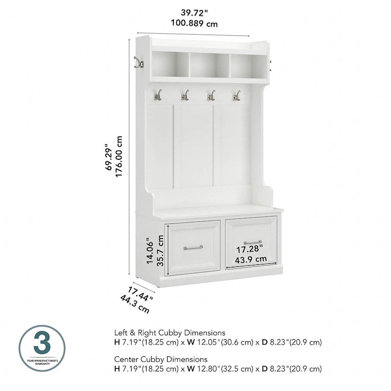 40W Hall Tree with Shoe Storage Bench - Transitional Style