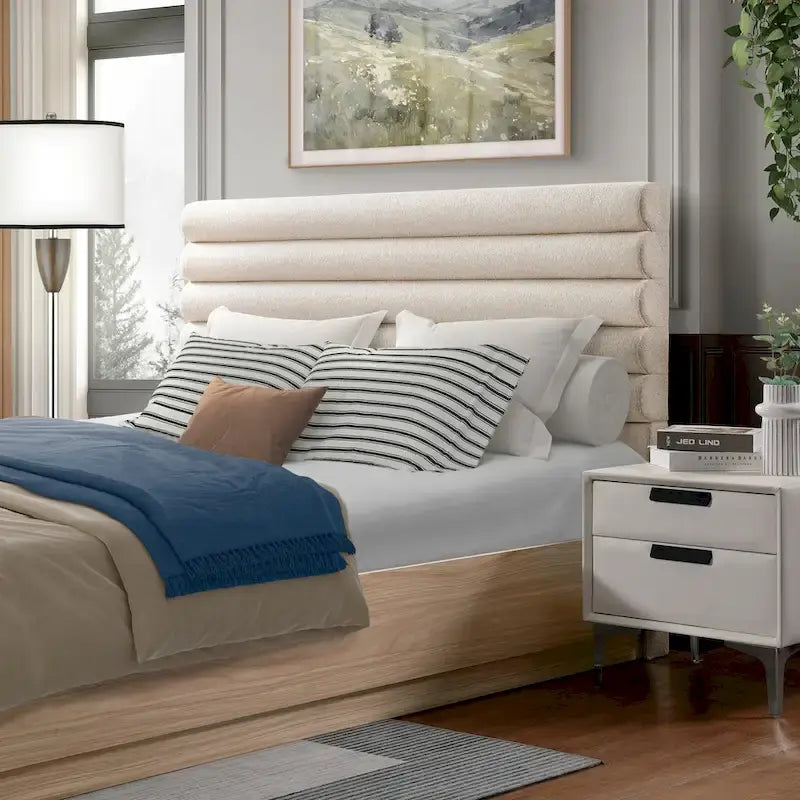 Queen Platform Bed Frame with Upholstered Headboard
