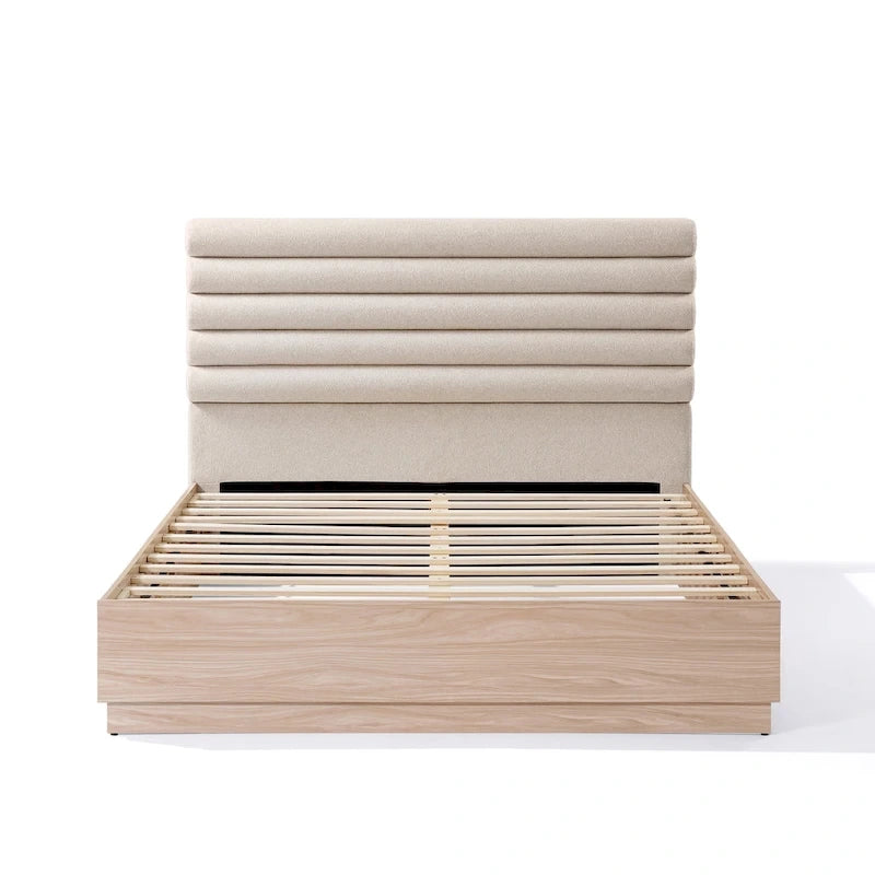 Queen Platform Bed Frame with Upholstered Headboard