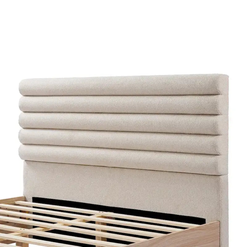 Queen Platform Bed Frame with Upholstered Headboard