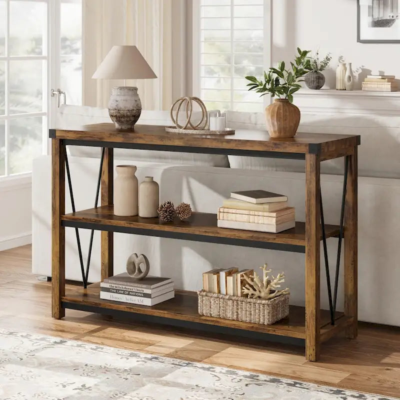 Farmhouse Entryway Table,47 Inch Narrow Long Console Table with Storage