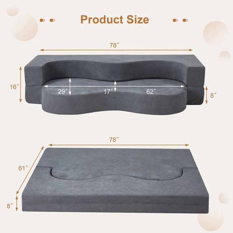 Convertible Folding Sofa Bed with High-Density Foam for Living Room, Guest Room, and Bedroom
