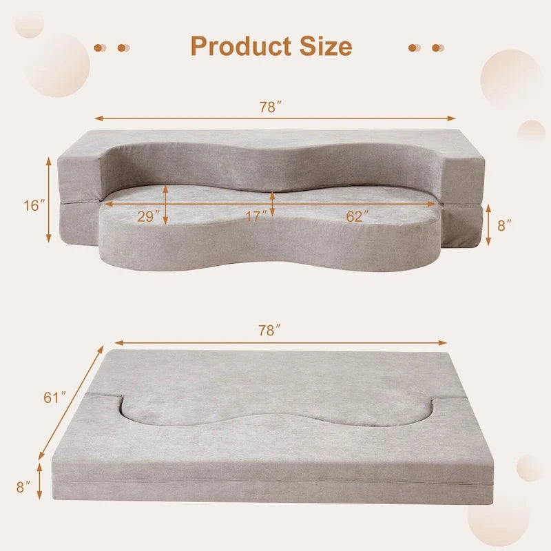 Convertible Folding Sofa Bed with High-Density Foam for Living Room, Guest Room, and Bedroom