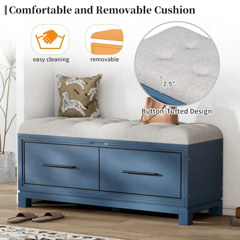 43  Shoe Bench with Removable Cushion & Lift Top Storage, Entryway Bench Wooden End of Bed Bench, Hidden Storage Space