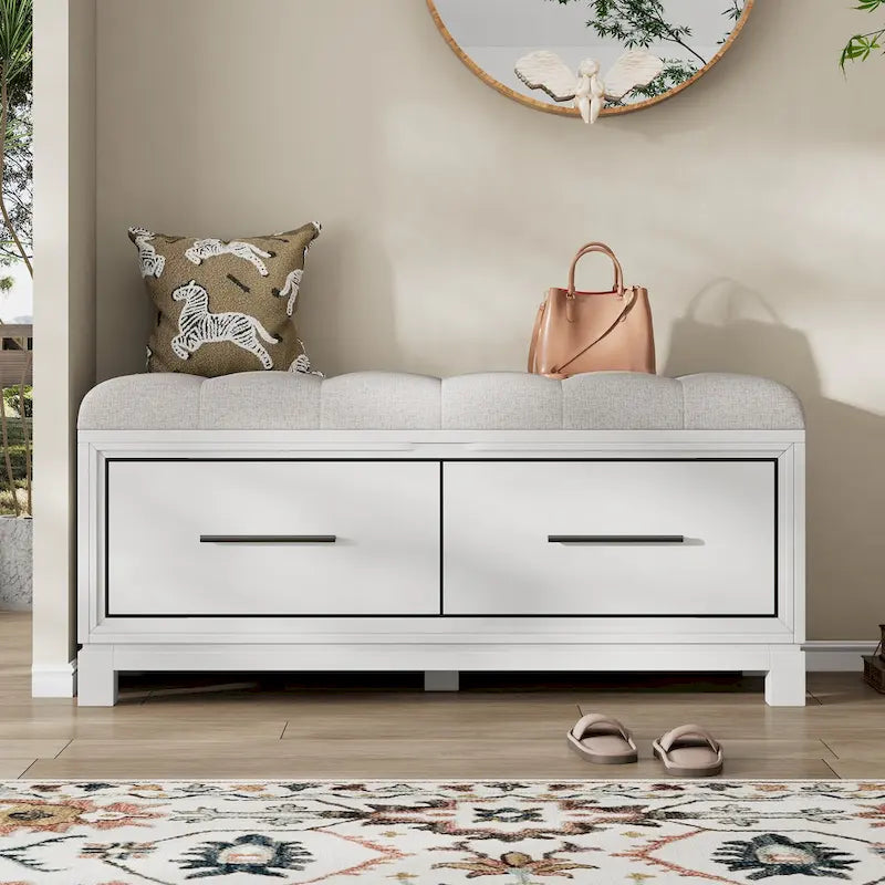 43  Shoe Bench with Removable Cushion & Lift Top Storage, Entryway Bench Wooden End of Bed Bench, Hidden Storage Space