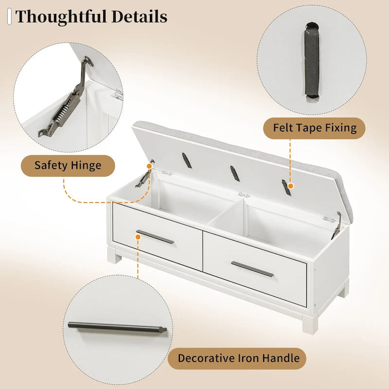 43  Shoe Bench with Removable Cushion & Lift Top Storage, Entryway Bench Wooden End of Bed Bench, Hidden Storage Space