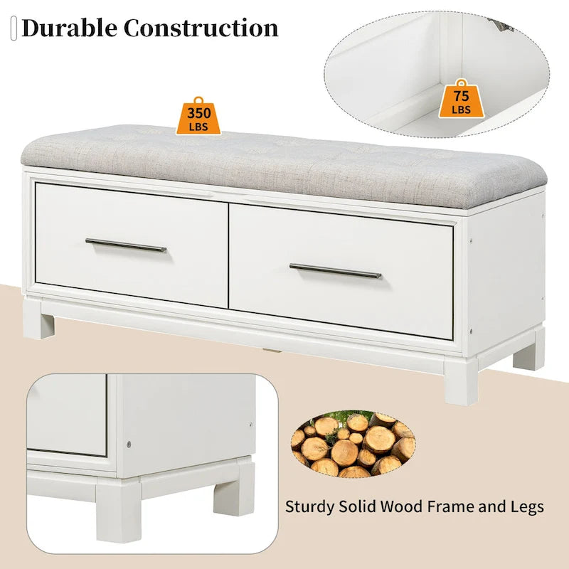43  Shoe Bench with Removable Cushion & Lift Top Storage, Entryway Bench Wooden End of Bed Bench, Hidden Storage Space
