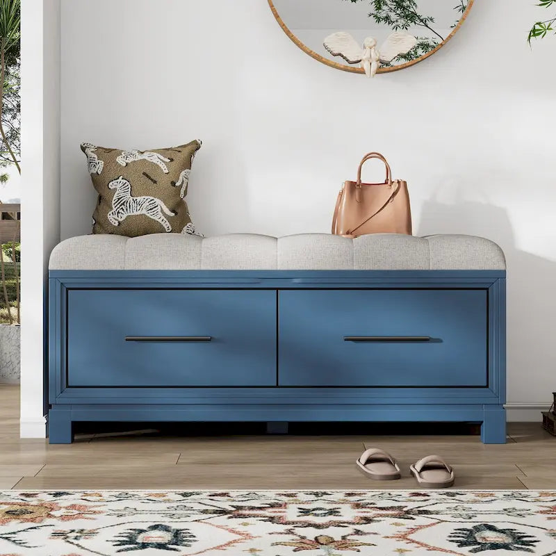 43  Shoe Bench with Removable Cushion & Lift Top Storage, Entryway Bench Wooden End of Bed Bench, Hidden Storage Space