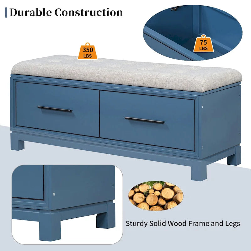 43  Shoe Bench with Removable Cushion & Lift Top Storage, Entryway Bench Wooden End of Bed Bench, Hidden Storage Space