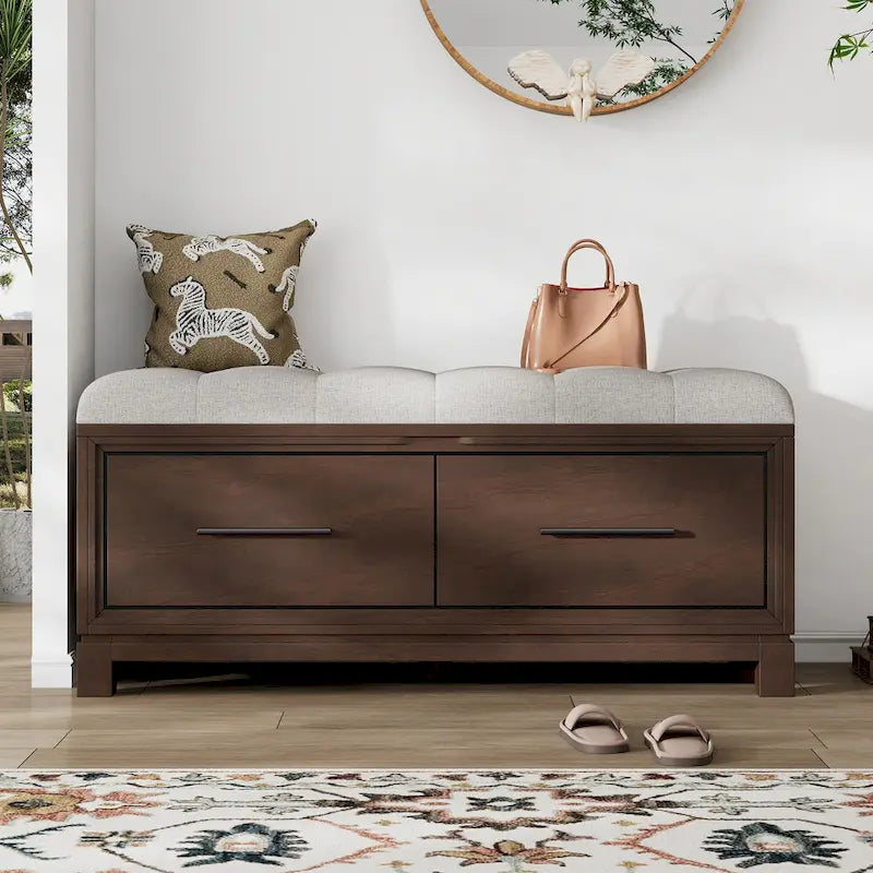 43  Shoe Bench with Removable Cushion & Lift Top Storage, Entryway Bench Wooden End of Bed Bench, Hidden Storage Space