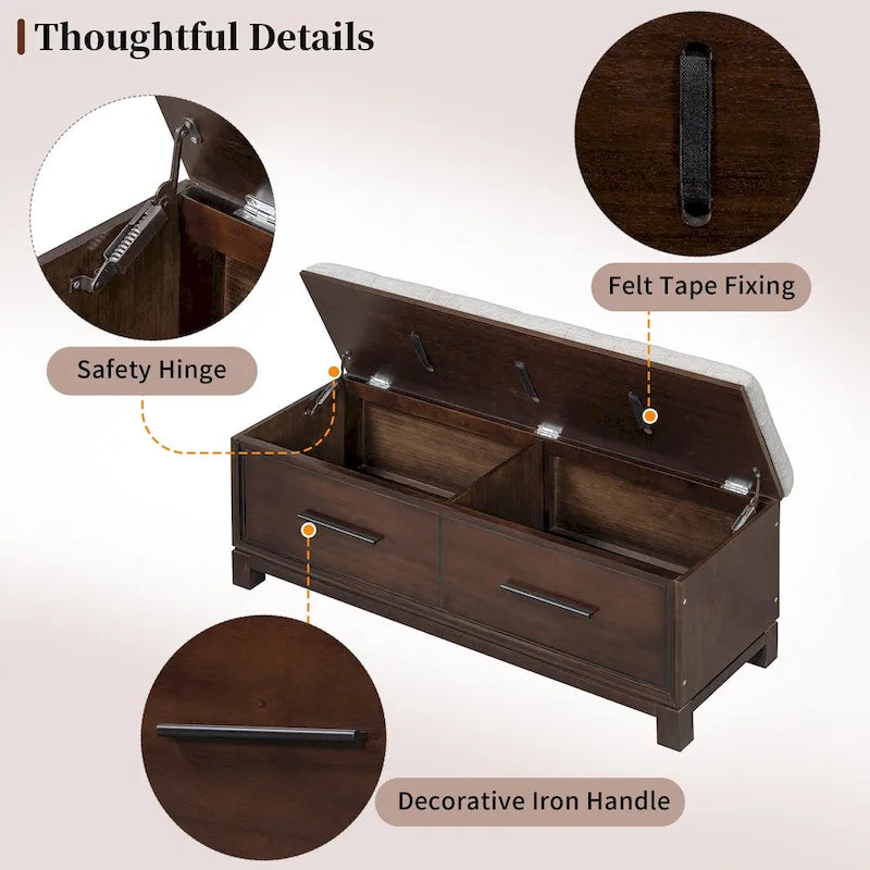 43  Shoe Bench with Removable Cushion & Lift Top Storage, Entryway Bench Wooden End of Bed Bench, Hidden Storage Space