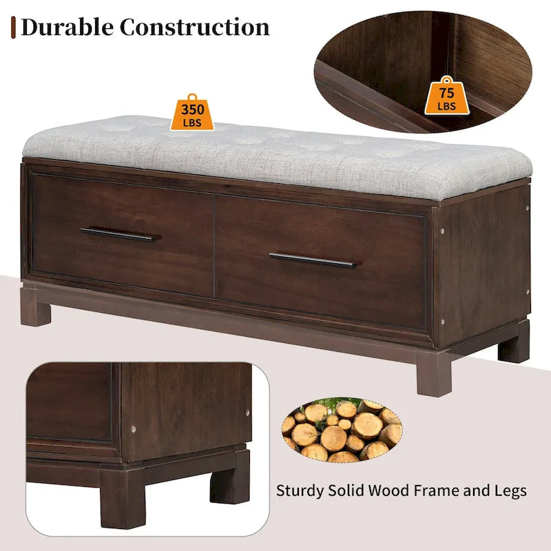 43  Shoe Bench with Removable Cushion & Lift Top Storage, Entryway Bench Wooden End of Bed Bench, Hidden Storage Space