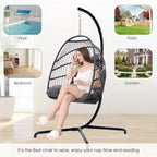 Indoor Royal Oversized Hanging Egg Chair with Stand, 350 lbs Outdoor Egg Swing Chair with Stand, Cozy Egg Chair Swing