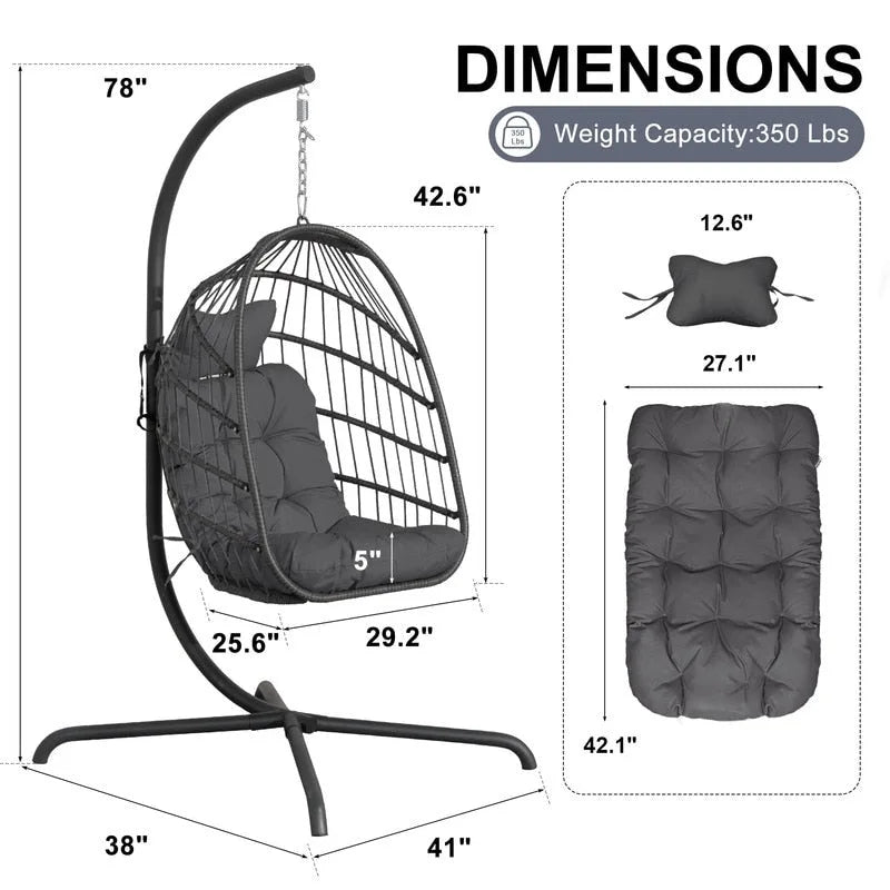 Indoor Royal Oversized Hanging Egg Chair with Stand, 350 lbs Outdoor Egg Swing Chair with Stand, Cozy Egg Chair Swing