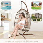 Indoor Royal Oversized Hanging Egg Chair with Stand, 350 lbs Outdoor Egg Swing Chair with Stand, Cozy Egg Chair Swing