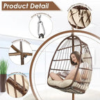 Indoor Royal Oversized Hanging Egg Chair with Stand, 350 lbs Outdoor Egg Swing Chair with Stand, Cozy Egg Chair Swing