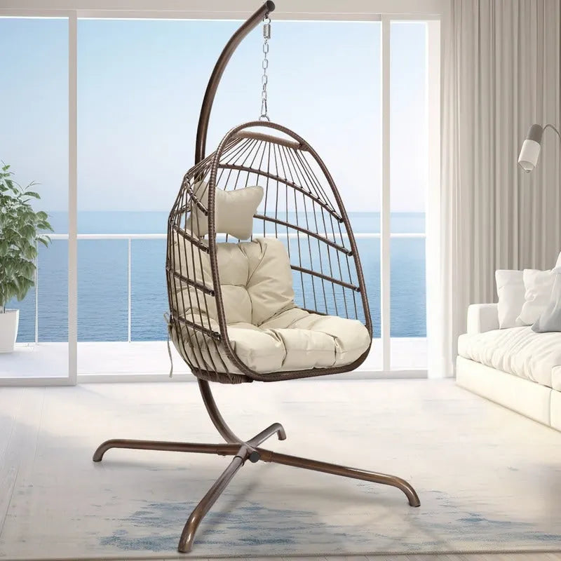 Indoor Royal Oversized Hanging Egg Chair with Stand, 350 lbs Outdoor Egg Swing Chair with Stand, Cozy Egg Chair Swing