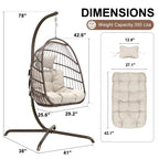 Indoor Royal Oversized Hanging Egg Chair with Stand, 350 lbs Outdoor Egg Swing Chair with Stand, Cozy Egg Chair Swing