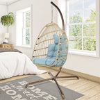 Indoor Royal Oversized Hanging Egg Chair with Stand, 350 lbs Outdoor Egg Swing Chair with Stand, Cozy Egg Chair Swing