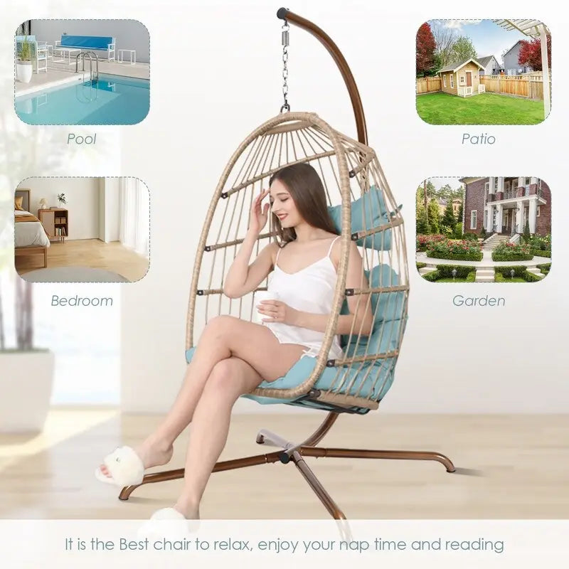 Indoor Royal Oversized Hanging Egg Chair with Stand, 350 lbs Outdoor Egg Swing Chair with Stand, Cozy Egg Chair Swing