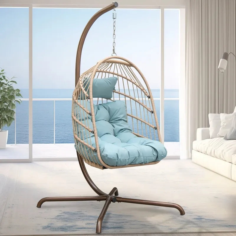 Indoor Royal Oversized Hanging Egg Chair with Stand, 350 lbs Outdoor Egg Swing Chair with Stand, Cozy Egg Chair Swing