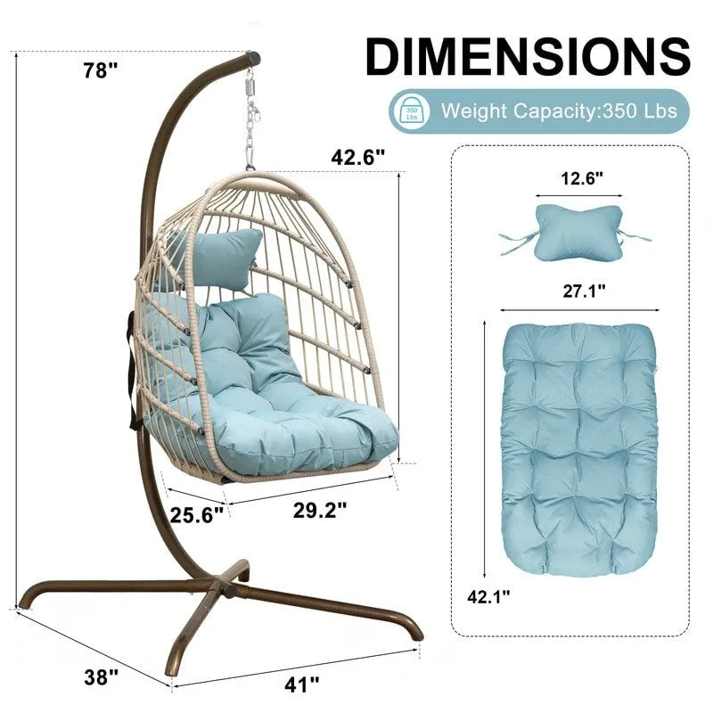 Indoor Royal Oversized Hanging Egg Chair with Stand, 350 lbs Outdoor Egg Swing Chair with Stand, Cozy Egg Chair Swing