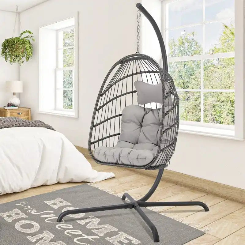 Indoor Royal Oversized Hanging Egg Chair with Stand, 350 lbs Outdoor Egg Swing Chair with Stand, Cozy Egg Chair Swing