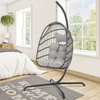Indoor Royal Oversized Hanging Egg Chair with Stand, 350 lbs Outdoor Egg Swing Chair with Stand, Cozy Egg Chair Swing