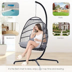 Indoor Royal Oversized Hanging Egg Chair with Stand, 350 lbs Outdoor Egg Swing Chair with Stand, Cozy Egg Chair Swing