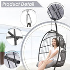 Indoor Royal Oversized Hanging Egg Chair with Stand, 350 lbs Outdoor Egg Swing Chair with Stand, Cozy Egg Chair Swing