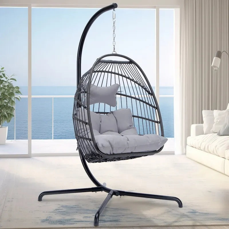 Indoor Royal Oversized Hanging Egg Chair with Stand, 350 lbs Outdoor Egg Swing Chair with Stand, Cozy Egg Chair Swing