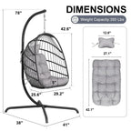 Indoor Royal Oversized Hanging Egg Chair with Stand, 350 lbs Outdoor Egg Swing Chair with Stand, Cozy Egg Chair Swing