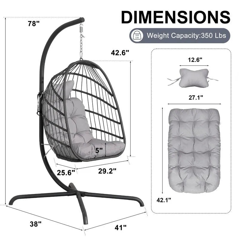 Indoor Royal Oversized Hanging Egg Chair with Stand, 350 lbs Outdoor Egg Swing Chair with Stand, Cozy Egg Chair Swing