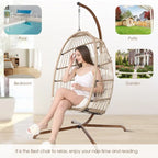 Indoor Royal Oversized Hanging Egg Chair with Stand, 350 lbs Outdoor Egg Swing Chair with Stand, Cozy Egg Chair Swing