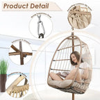Indoor Royal Oversized Hanging Egg Chair with Stand, 350 lbs Outdoor Egg Swing Chair with Stand, Cozy Egg Chair Swing