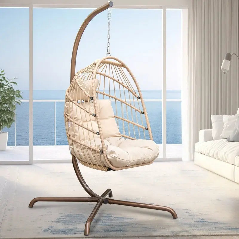 Indoor Royal Oversized Hanging Egg Chair with Stand, 350 lbs Outdoor Egg Swing Chair with Stand, Cozy Egg Chair Swing