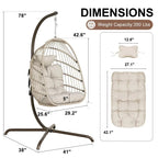 Indoor Royal Oversized Hanging Egg Chair with Stand, 350 lbs Outdoor Egg Swing Chair with Stand, Cozy Egg Chair Swing