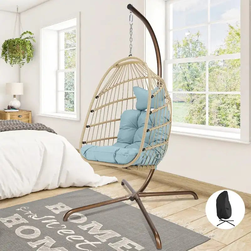 Indoor Royal Oversized Hanging Egg Chair with Stand, 350 lbs Outdoor Egg Swing Chair with Stand, Cozy Egg Chair Swing