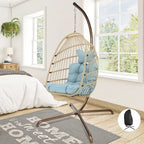 Indoor Royal Oversized Hanging Egg Chair with Stand, 350 lbs Outdoor Egg Swing Chair with Stand, Cozy Egg Chair Swing