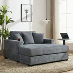 Chenille Fabric Oversized Chaise Lounger, 39.7 /43.5 /55  Chair Bed Sofa Couch with Pillows, Charge Station & Cup Holders