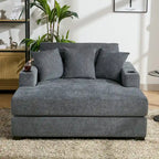 Chenille Fabric Oversized Chaise Lounger, 39.7 /43.5 /55  Chair Bed Sofa Couch with Pillows, Charge Station & Cup Holders